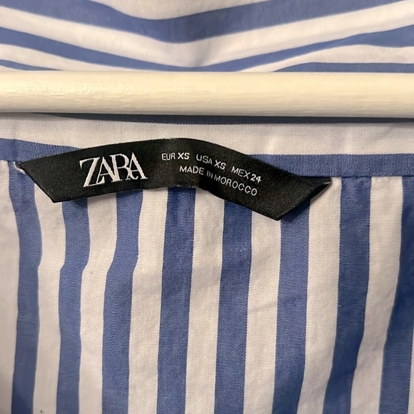 ZARA Blue and White Stripe Off Shoulder Top with Collar SZ XS coastal preppy - Picture 4 of 5